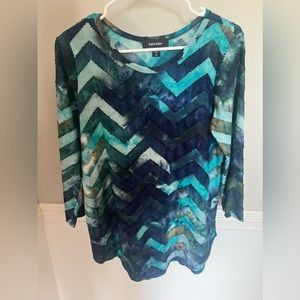 Karen Kane Burnout Tie Dye Chevron Stripe Tee~Size M~EUC Orig $79